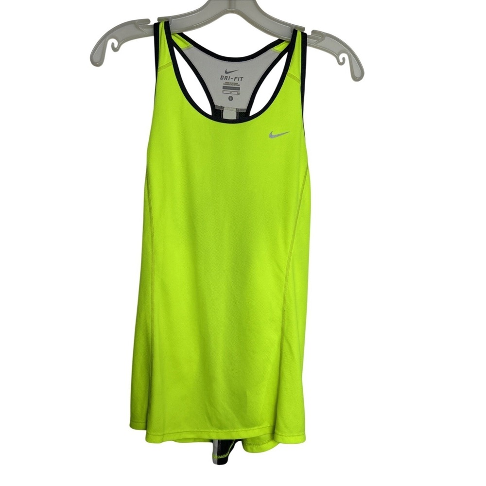 Nike Dri-FIT Racerback Tank Top Womens Small Neon Lime Green Black Mesh Athletic